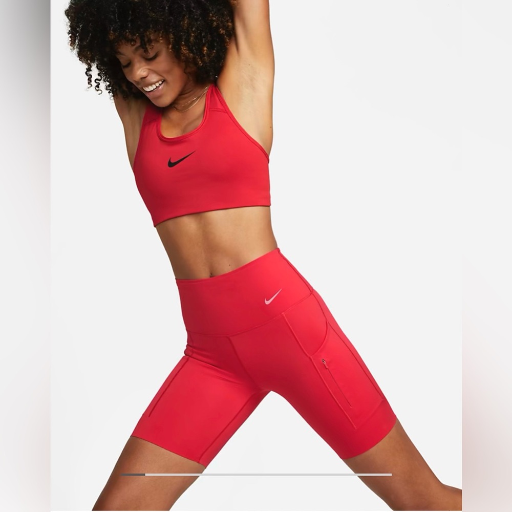 NWT Nike Go Firm Support Red High Waisted 8” Biker Shorts Pockets Size XS NWOT